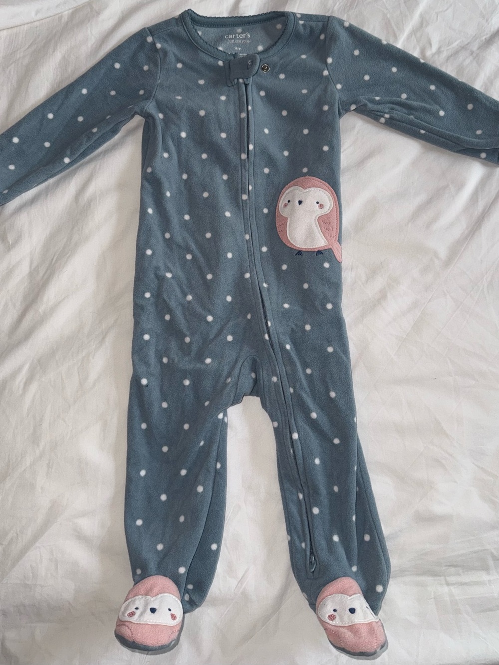Carter's Blue Polka Dot Penguin Footed One-Piece